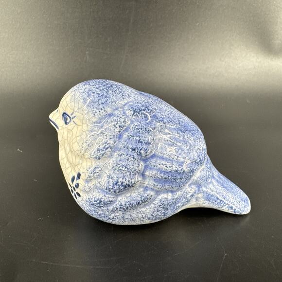 Vintage Dedham Bird Figurine Cobalt Blue & White Ceramic Crackle Glaze Design - Picture 2 of 12